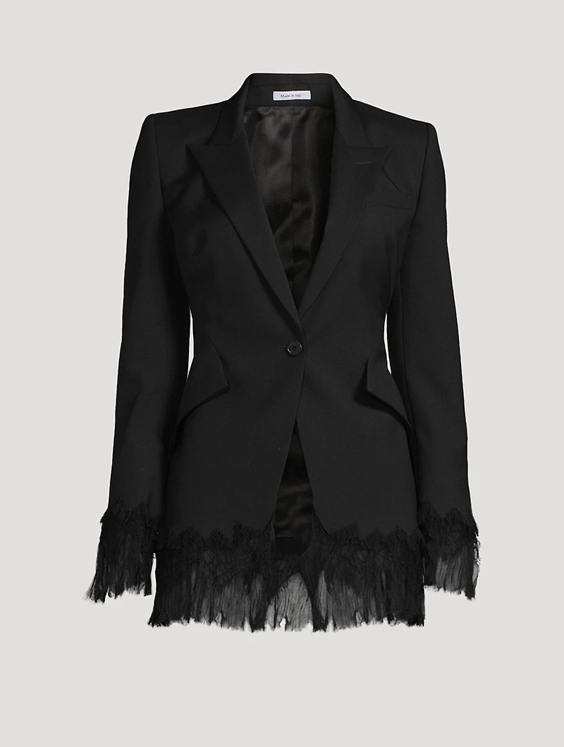 Chiffon-Trimmed Wool Blazer