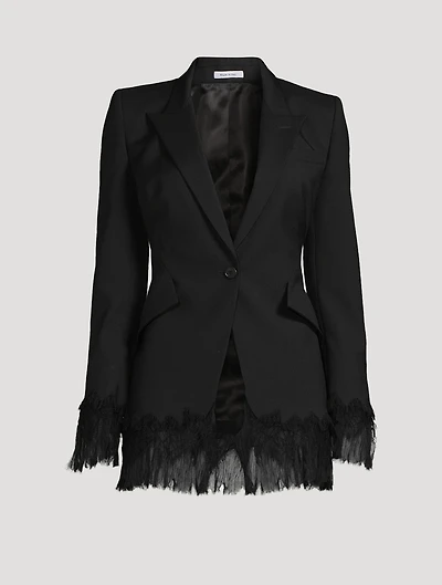 Chiffon-Trimmed Wool Blazer