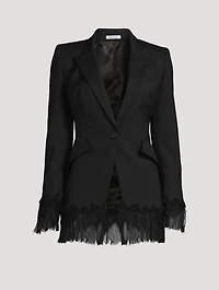 Chiffon-Trimmed Wool Blazer