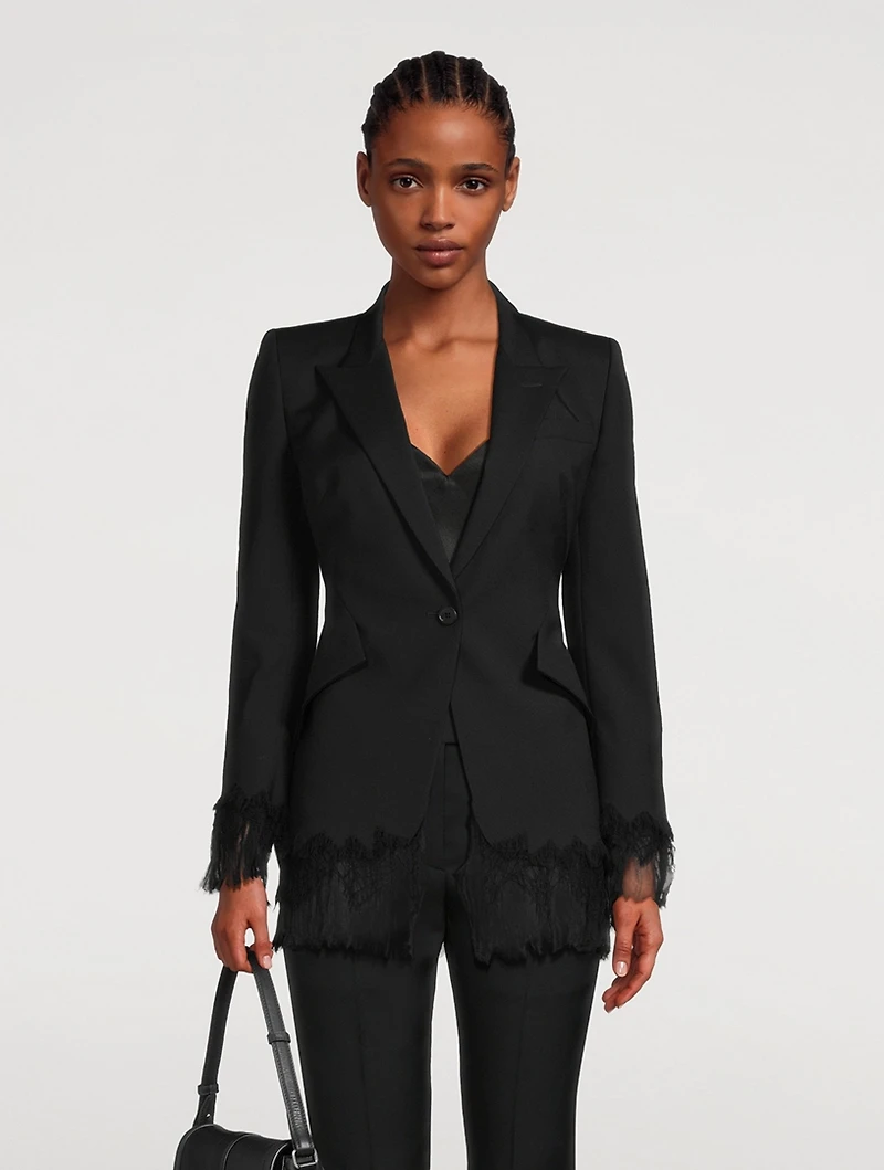 Chiffon-Trimmed Wool Blazer