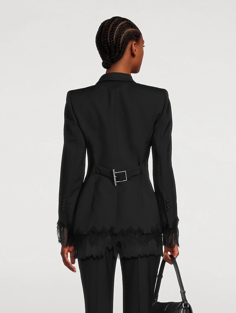Chiffon-Trimmed Wool Blazer
