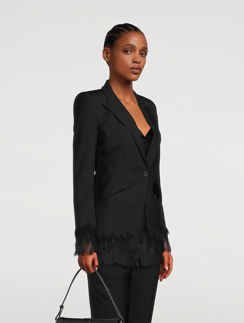 Chiffon-Trimmed Wool Blazer