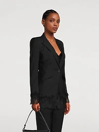 Chiffon-Trimmed Wool Blazer