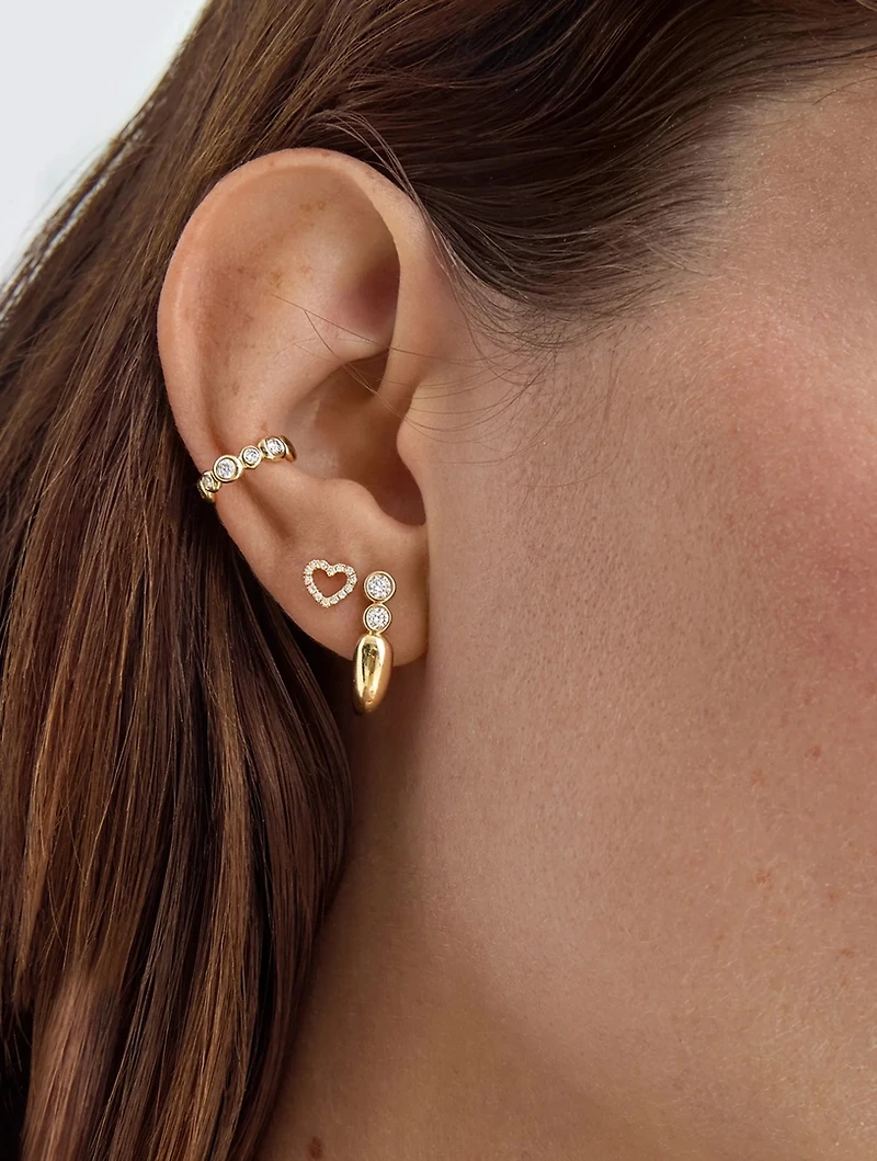 18K Gold Full Heart Earring