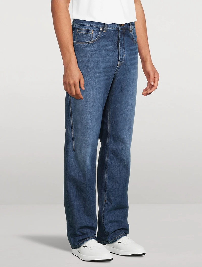 Washed Denim Straight-Leg Jeans
