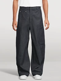 Herringbone Wide-Leg Cargo Pants