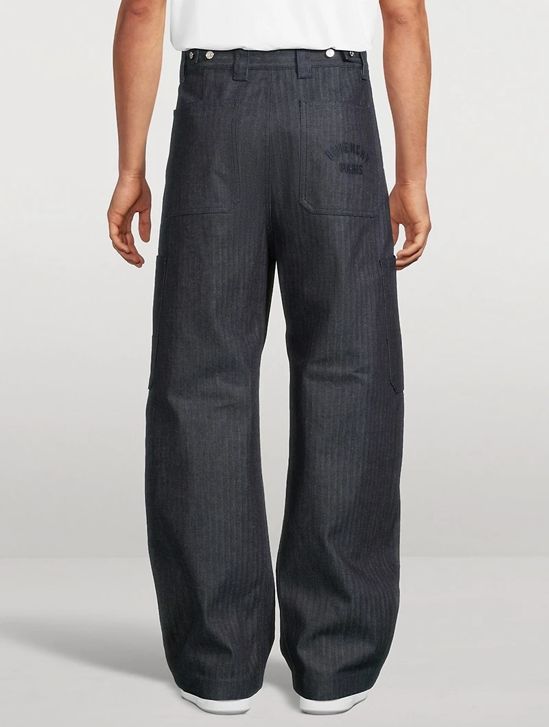 Herringbone Wide-Leg Cargo Pants