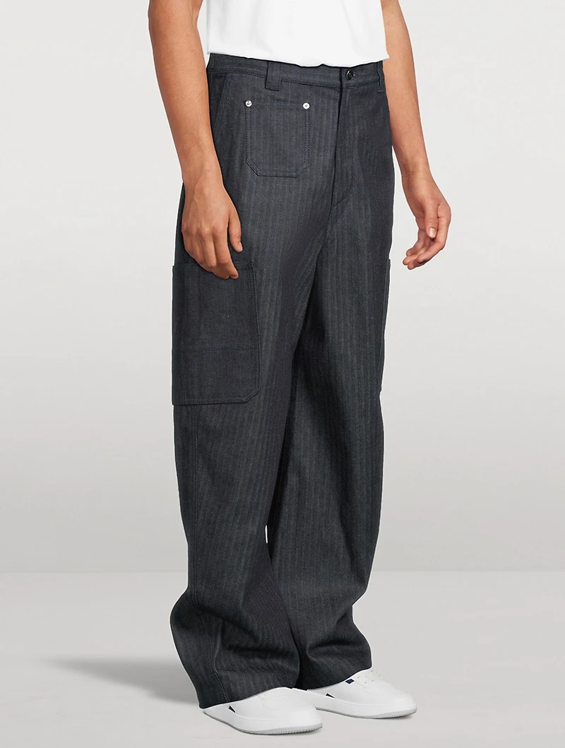 Herringbone Wide-Leg Cargo Pants