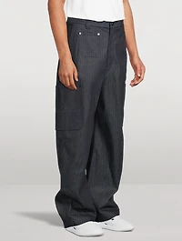 Herringbone Wide-Leg Cargo Pants