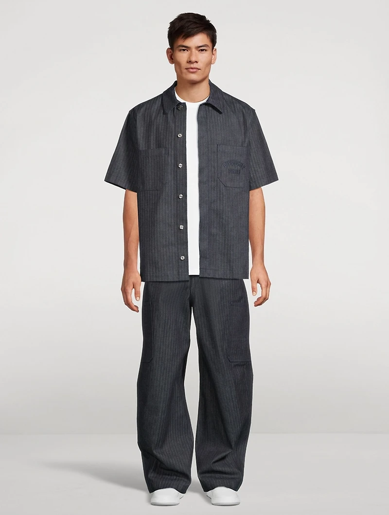 Herringbone Wide-Leg Cargo Pants