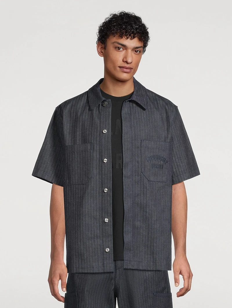 Herringbone Denim Short-Sleeve Shirt