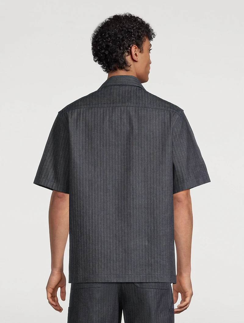 Herringbone Denim Short-Sleeve Shirt