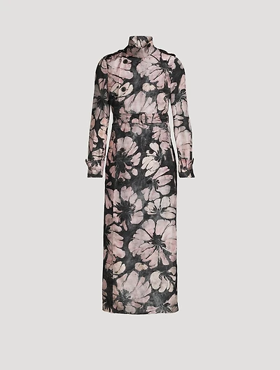 Rumley Silk Coat Suminagashi Flower Print