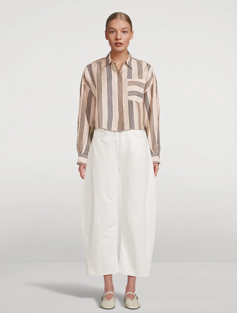 Beatrice Linen Silk Shirt Stripe Print