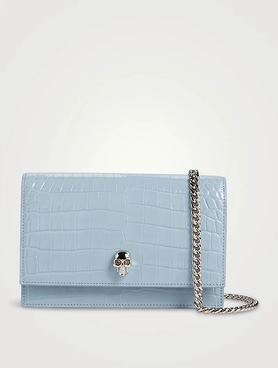 Small Skull Croc-Embossed Leather Chain Bag