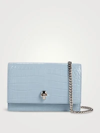 Small Skull Croc-Embossed Leather Chain Bag