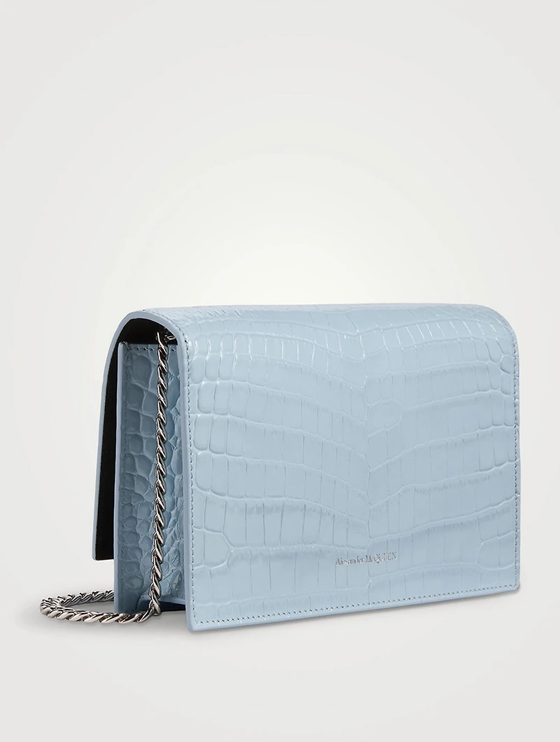 Small Skull Croc-Embossed Leather Chain Bag
