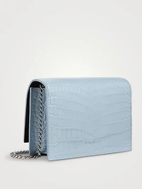 Small Skull Croc-Embossed Leather Chain Bag