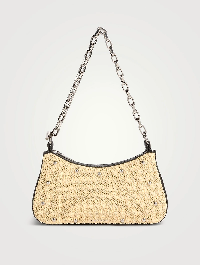 Mini T-Bar Studded Raffia Pouch