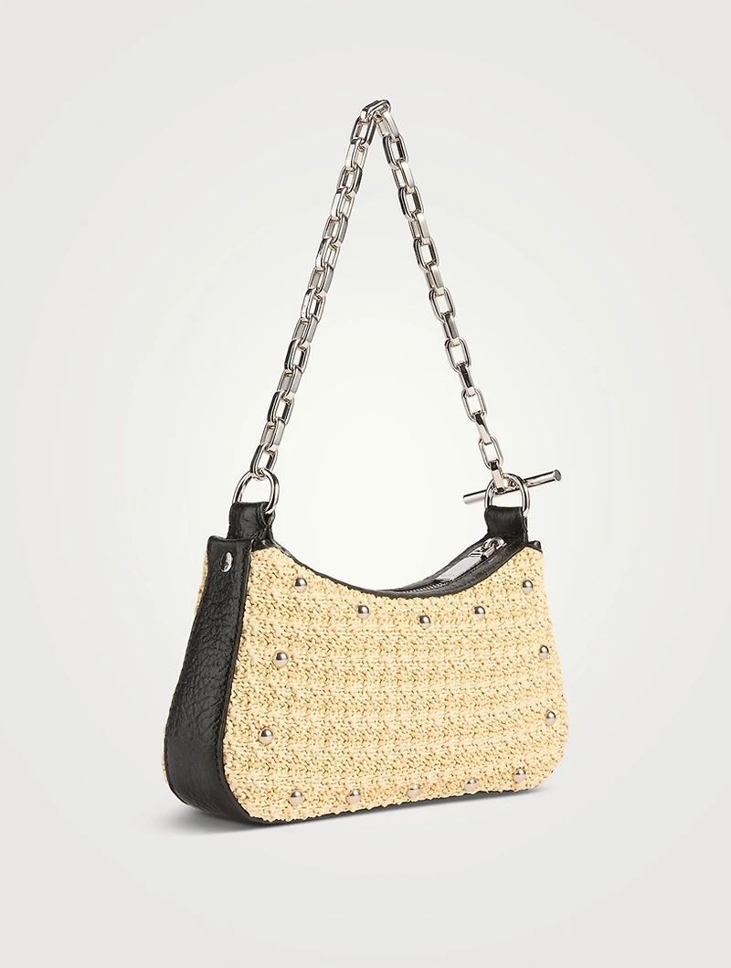 Mini T-Bar Studded Raffia Pouch