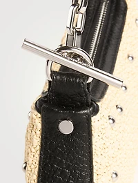Mini T-Bar Studded Raffia Pouch