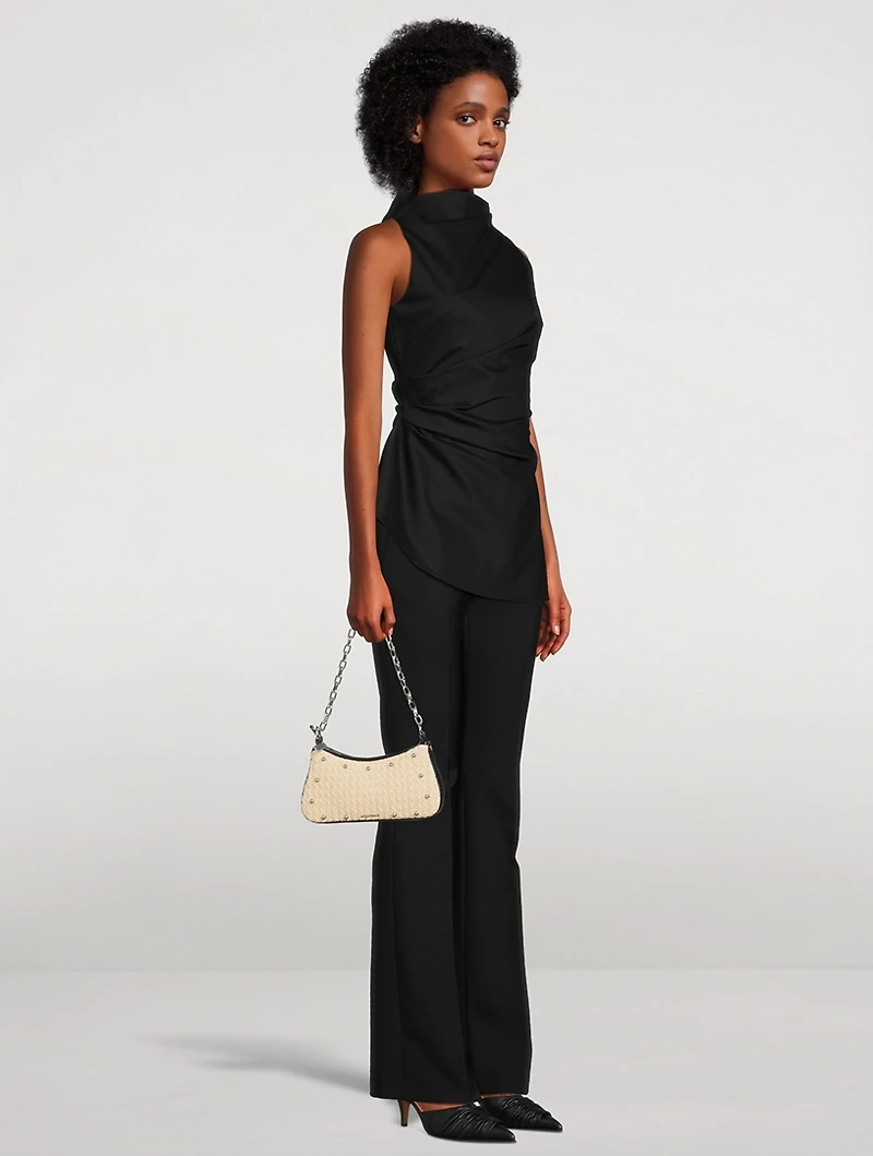 Mini T-Bar Studded Raffia Pouch