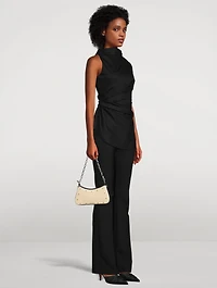 Mini T-Bar Studded Raffia Pouch