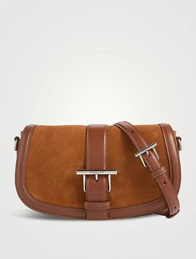 T-Bar Suede and Leather Crossbody Bag