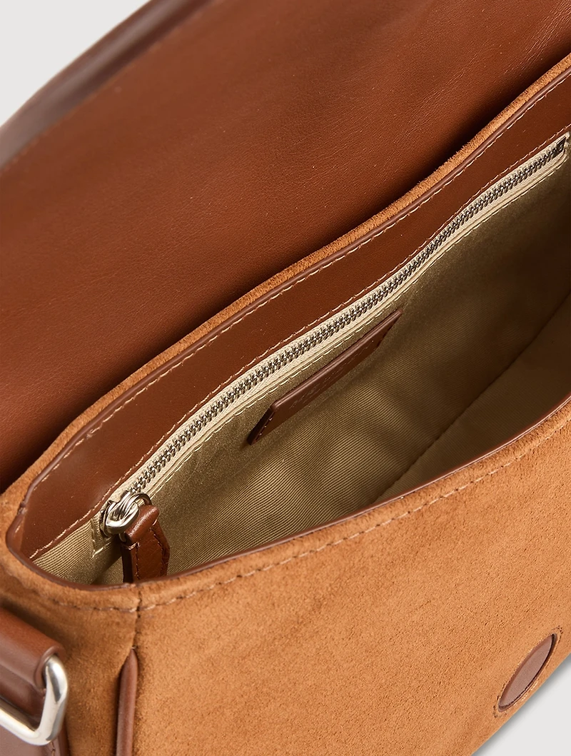 T-Bar Suede and Leather Crossbody Bag