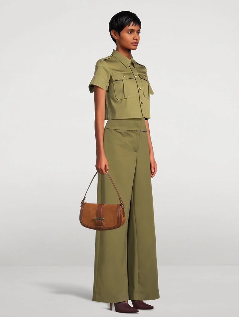 T-Bar Suede and Leather Crossbody Bag