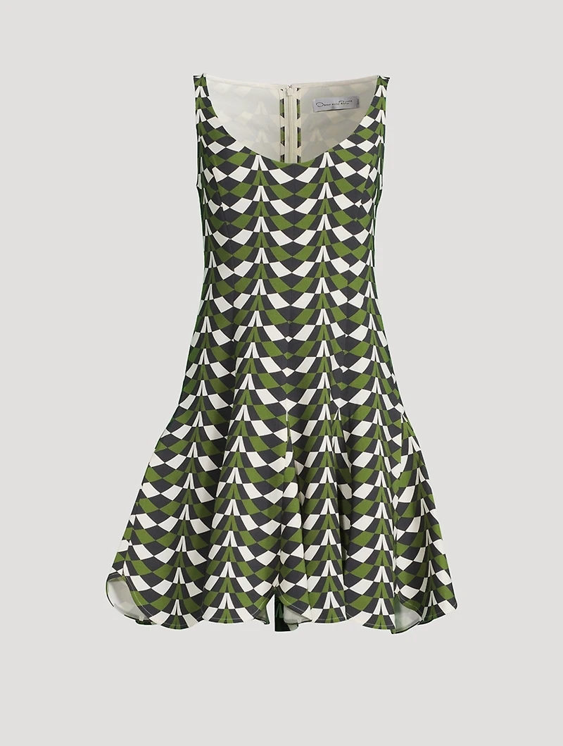 Stretch Wool Mini Dress Geometric Print