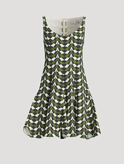 Stretch Wool Mini Dress Geometric Print