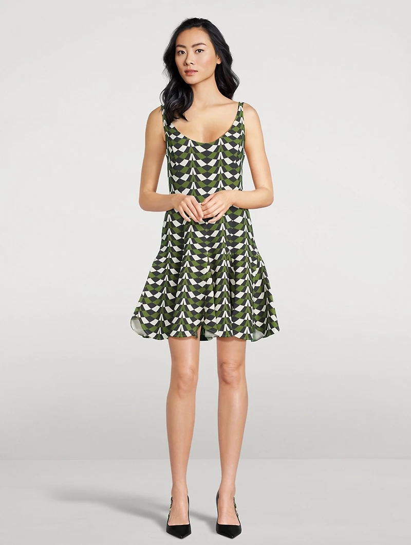 Stretch Wool Mini Dress Geometric Print