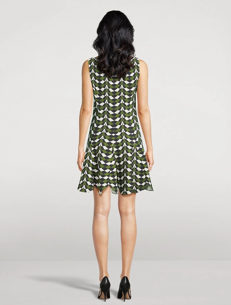 Stretch Wool Mini Dress Geometric Print