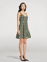 Stretch Wool Mini Dress Geometric Print