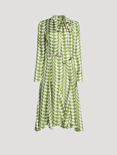 Silk Twill Shirt Dress Geometric Print