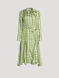 Silk Twill Shirt Dress Geometric Print