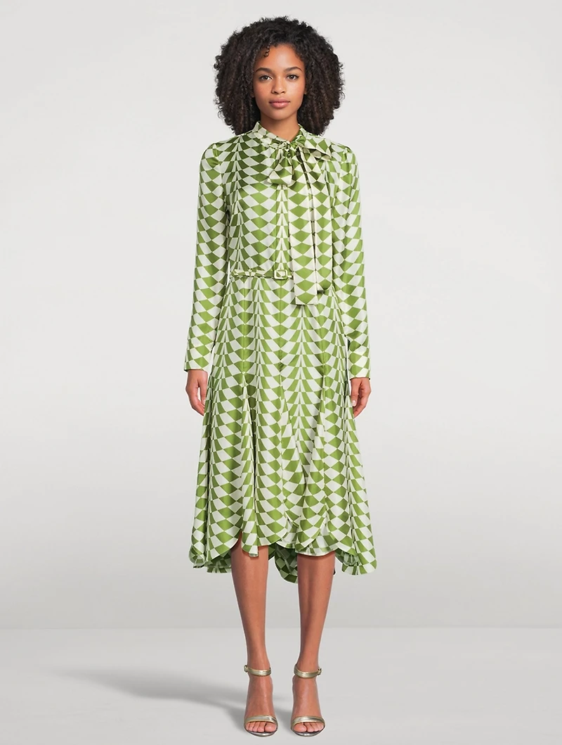 Silk Twill Shirt Dress Geometric Print