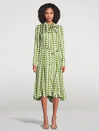 Silk Twill Shirt Dress Geometric Print