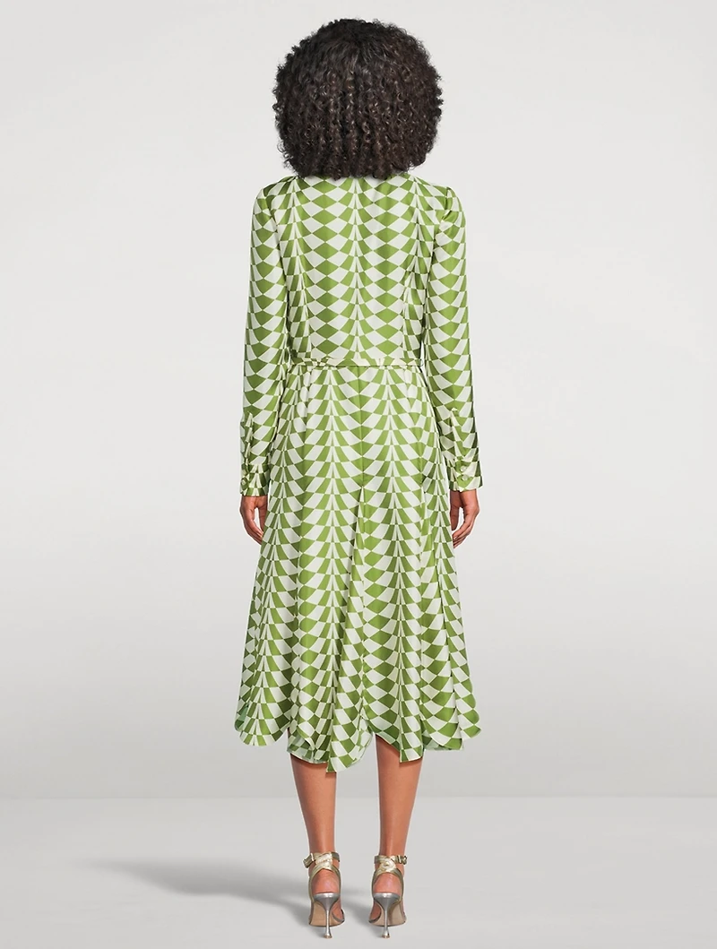 Silk Twill Shirt Dress Geometric Print