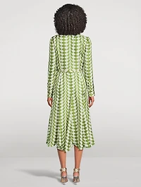 Silk Twill Shirt Dress Geometric Print