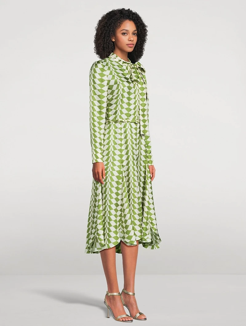Silk Twill Shirt Dress Geometric Print
