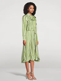 Silk Twill Shirt Dress Geometric Print