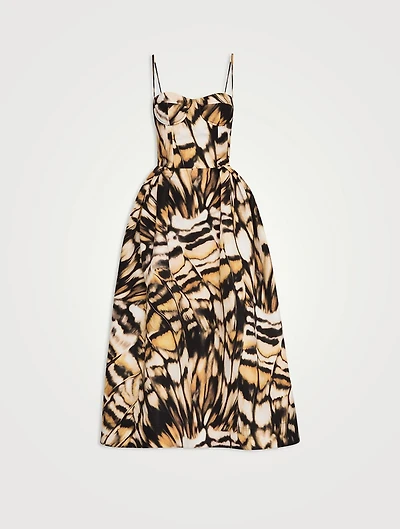 Faille Midi Dress Abstract Butterfly Print