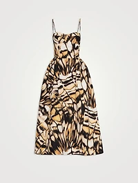 Faille Midi Dress Abstract Butterfly Print
