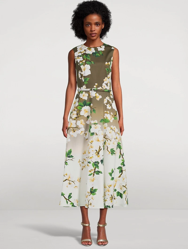 Ombré Midi Dress Cherry Blossom Print