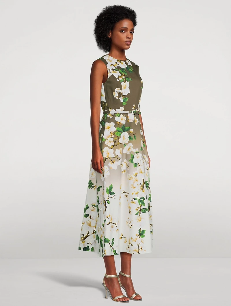 Ombré Midi Dress Cherry Blossom Print