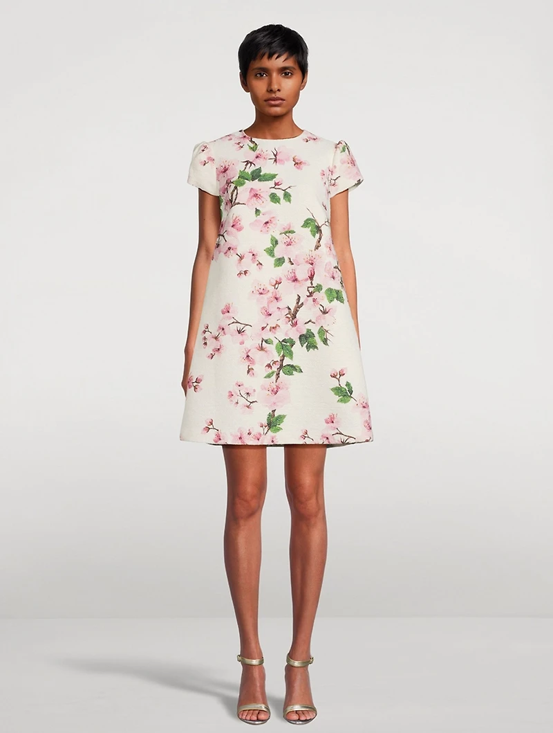 Tweed Shift Dress Cherry Blossom Print