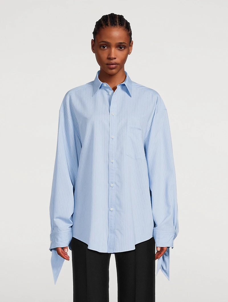 Tie-Cuff Shirt Stripe Print