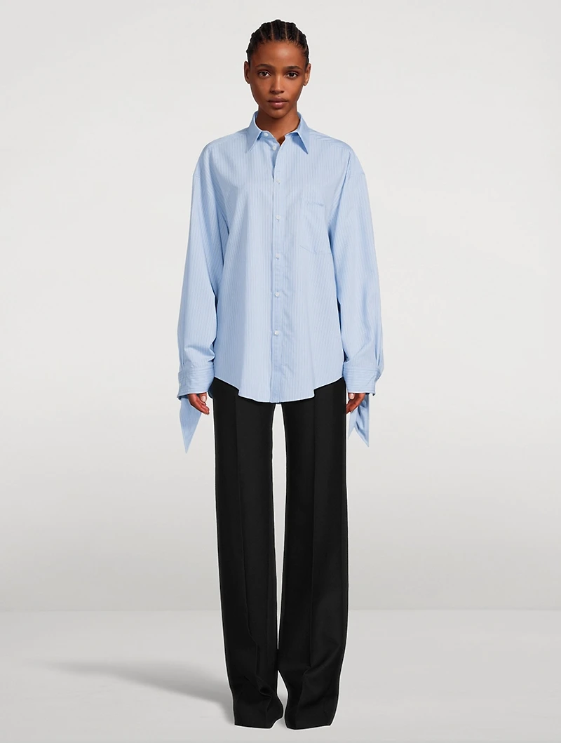 Tie-Cuff Shirt Stripe Print
